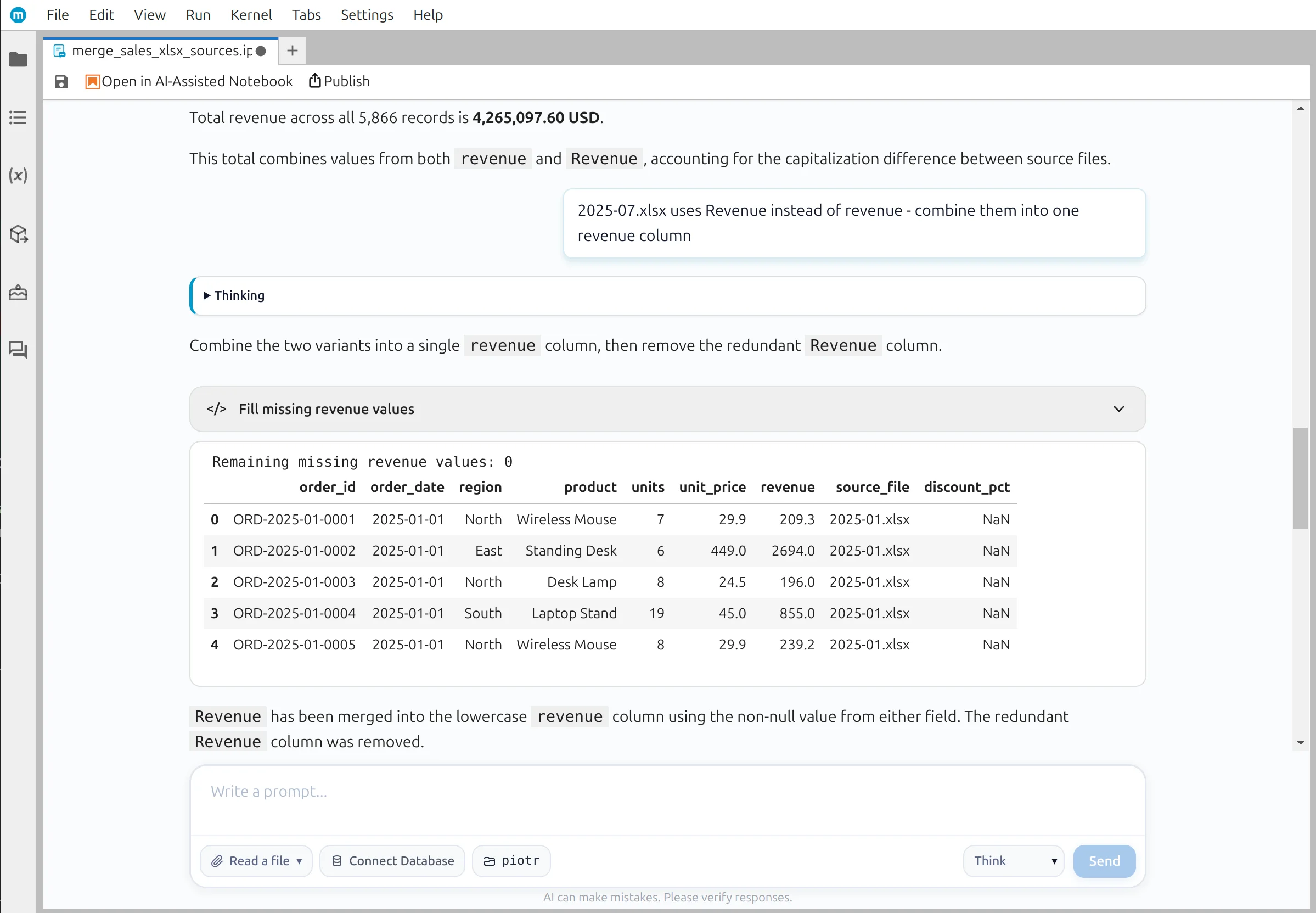 Revenue columns combined into one field