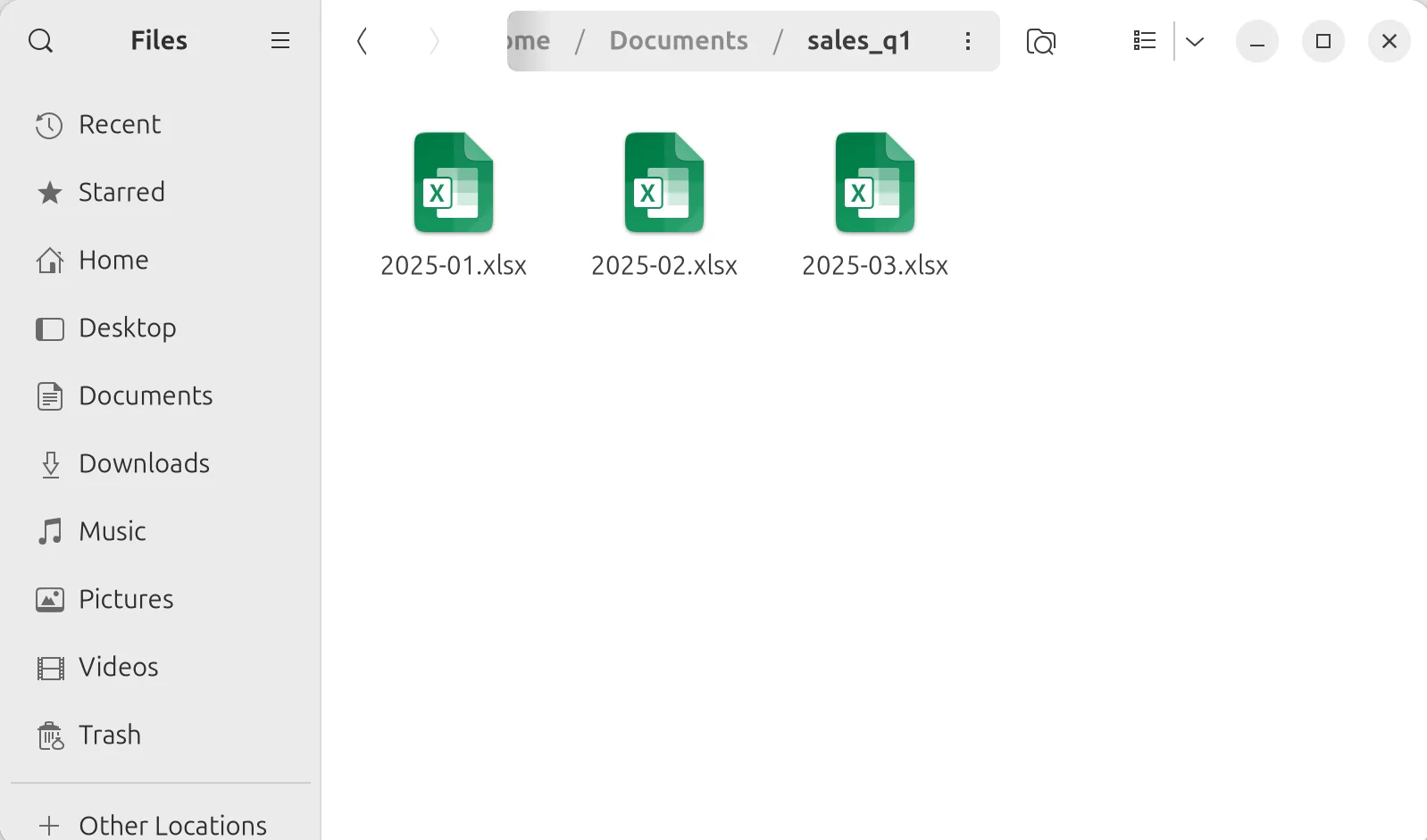 Three monthly Excel files in the sales_q1 folder