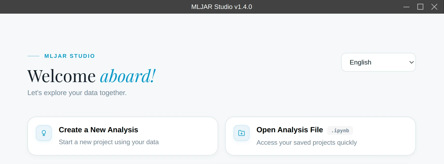 MLJAR Studio welcome view