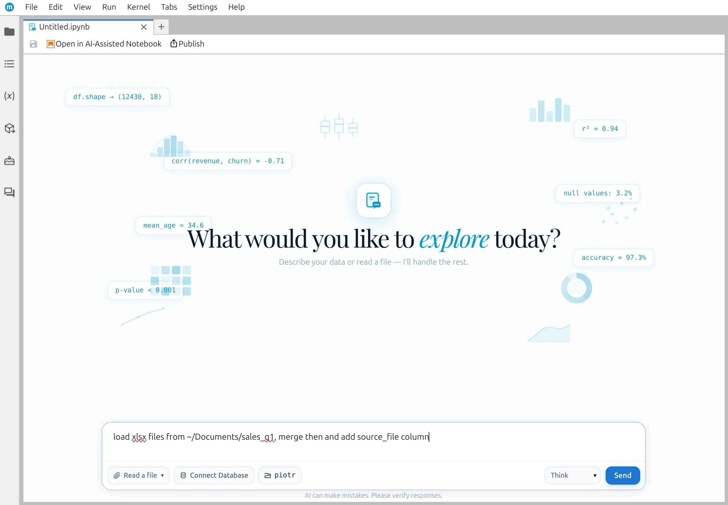 The load prompt typed into MLJAR Studio