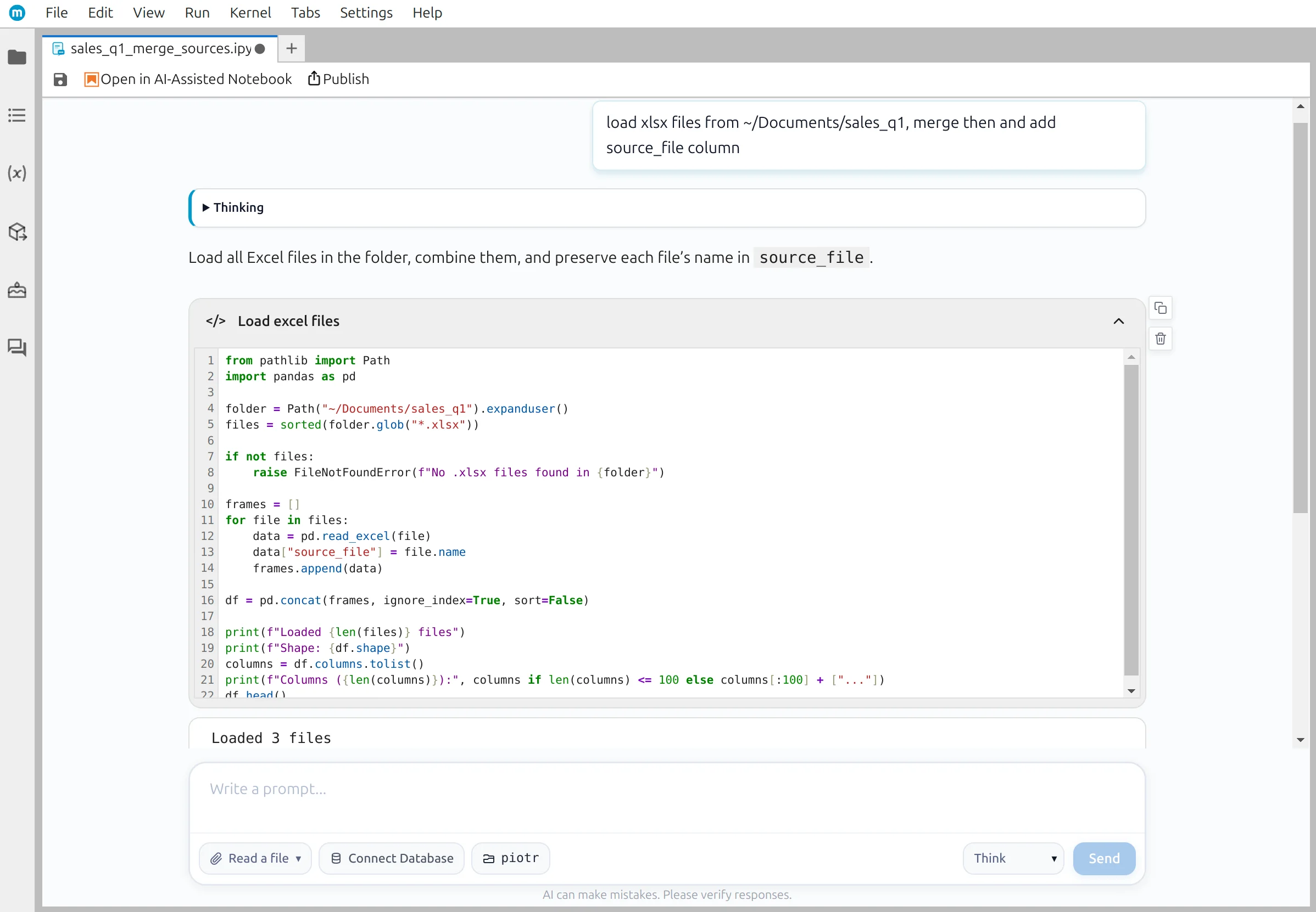 The generated pandas code, expanded