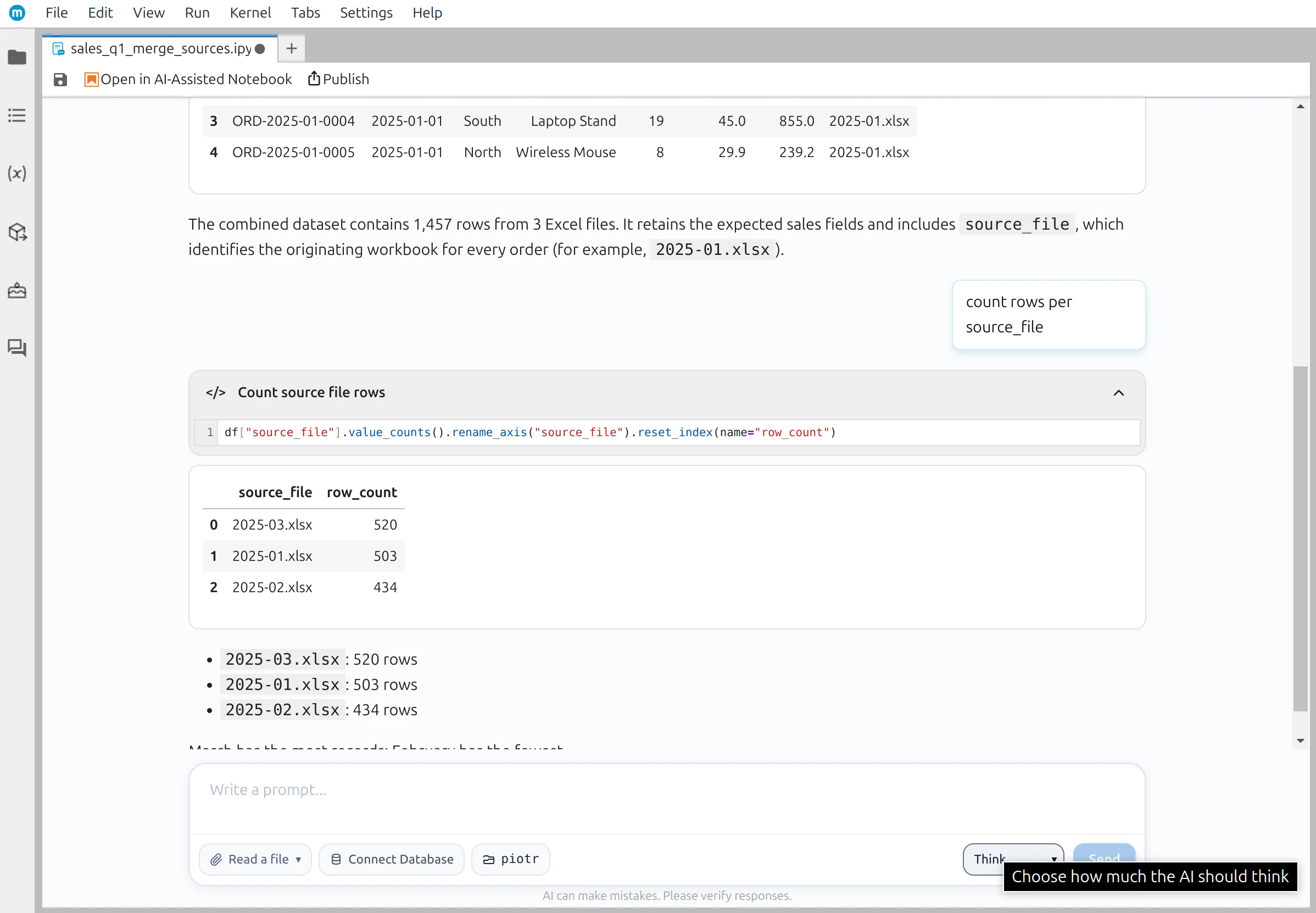 Row counts per source file