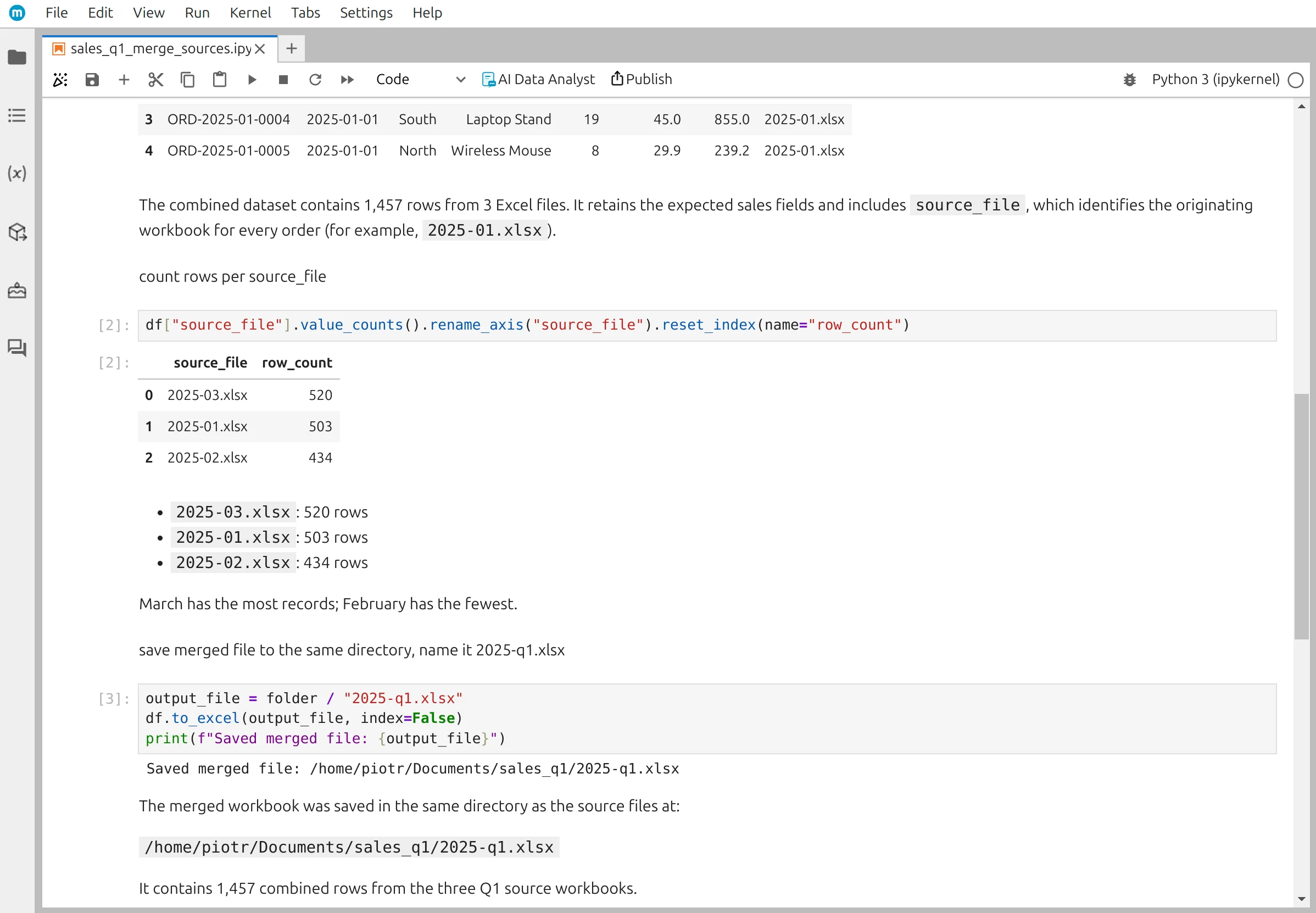 The conversation as a Python notebook