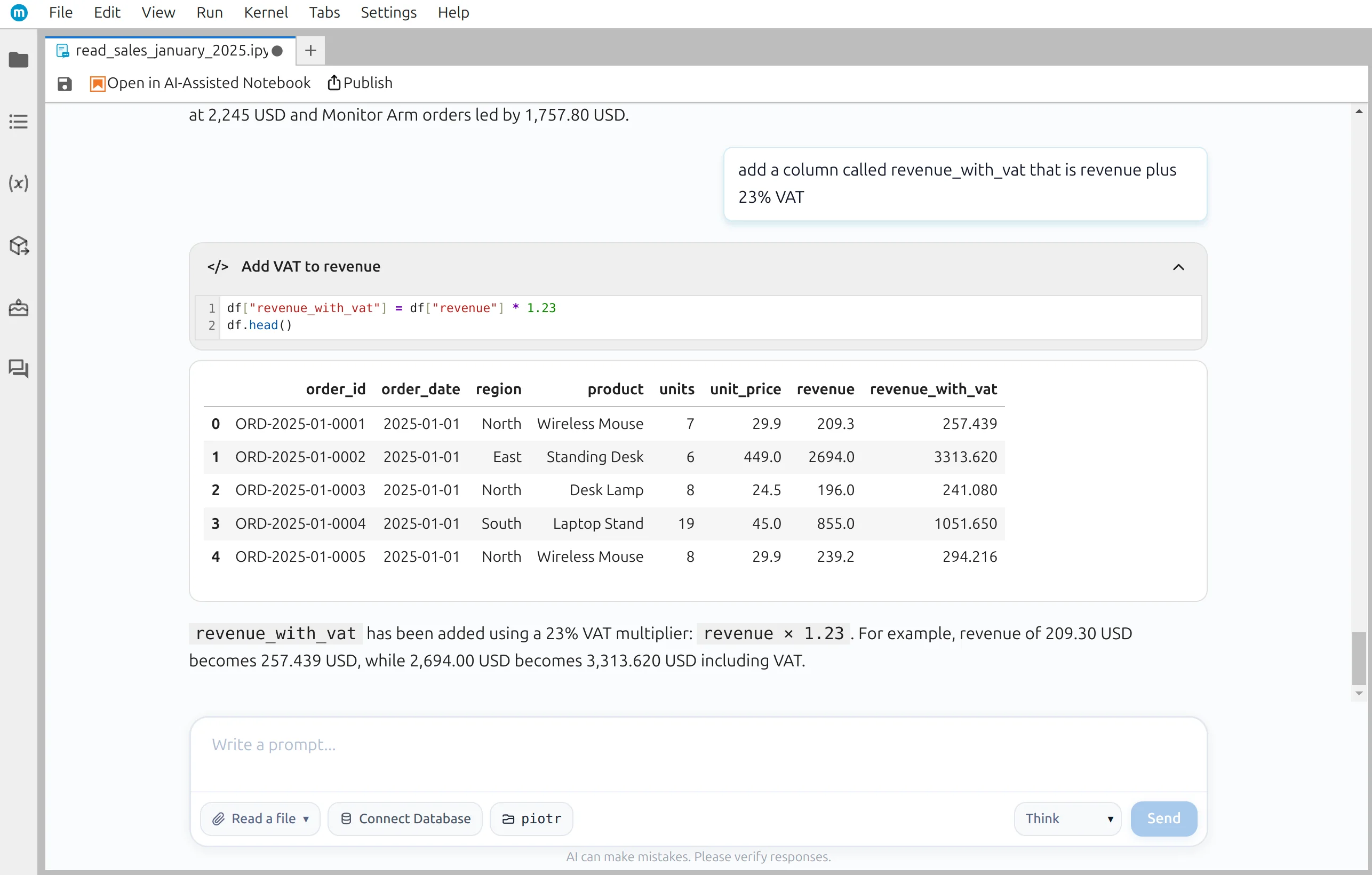 Add a revenue with VAT column