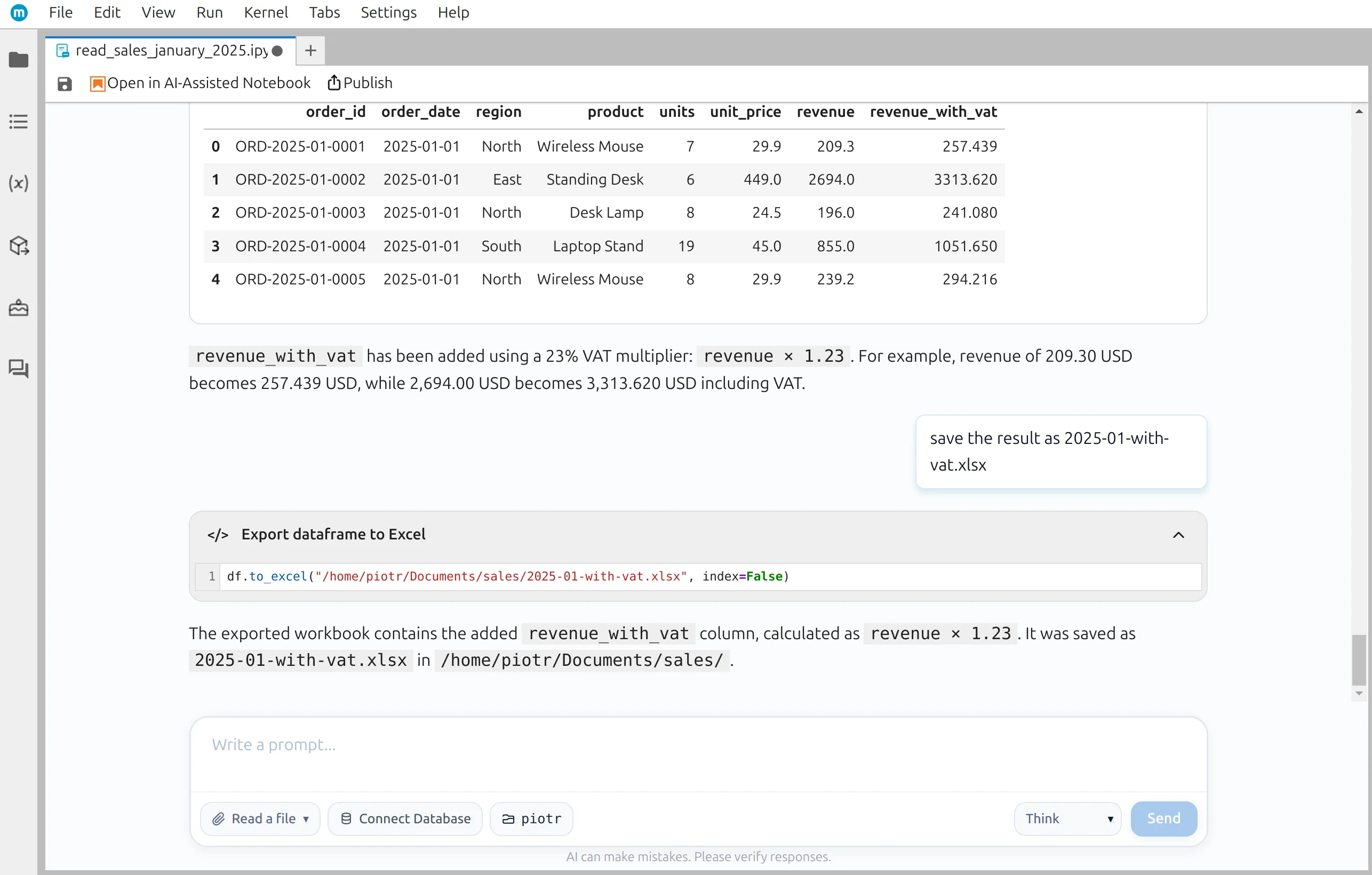 Save the dataframe to a new Excel workbook