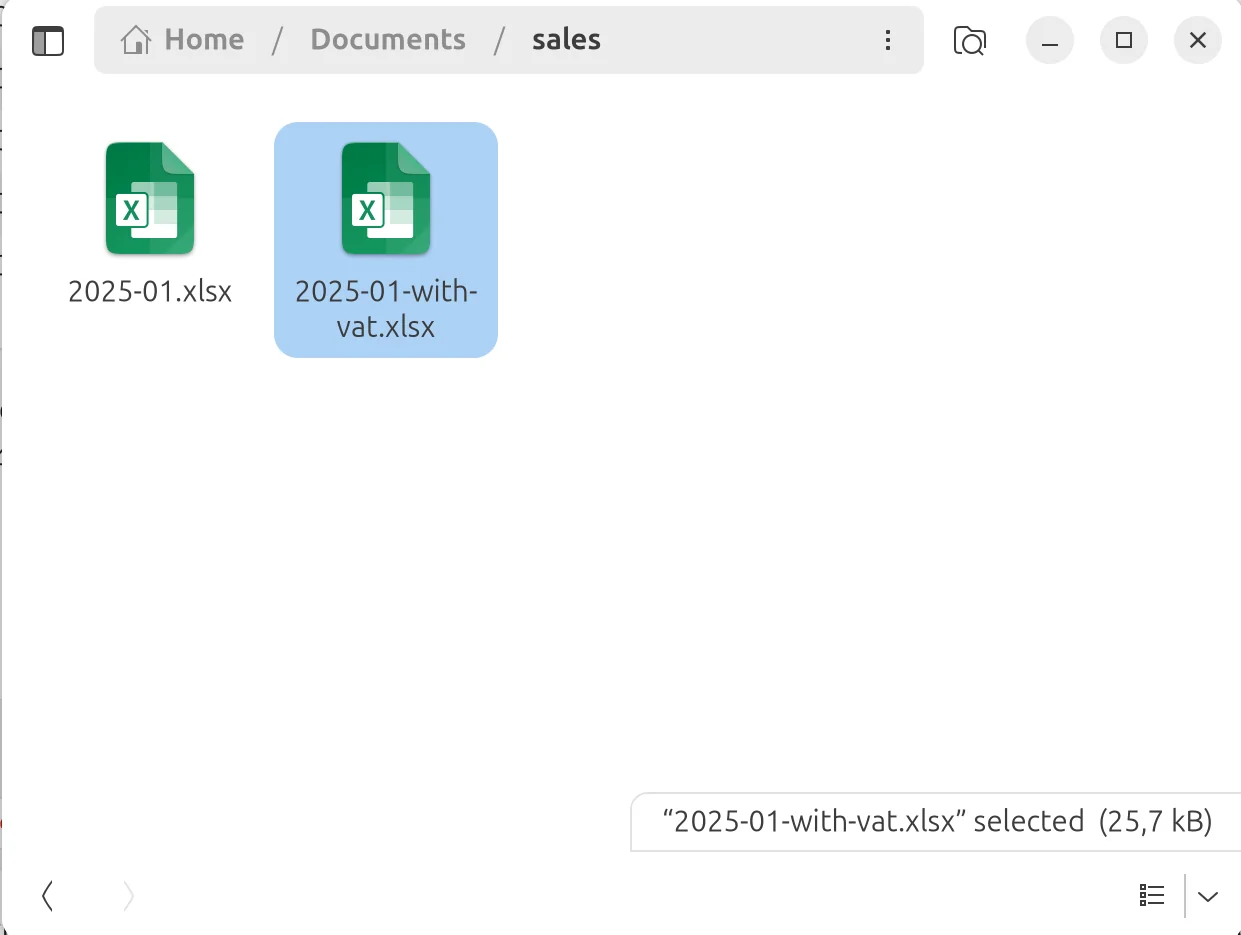 The original and newly created Excel files